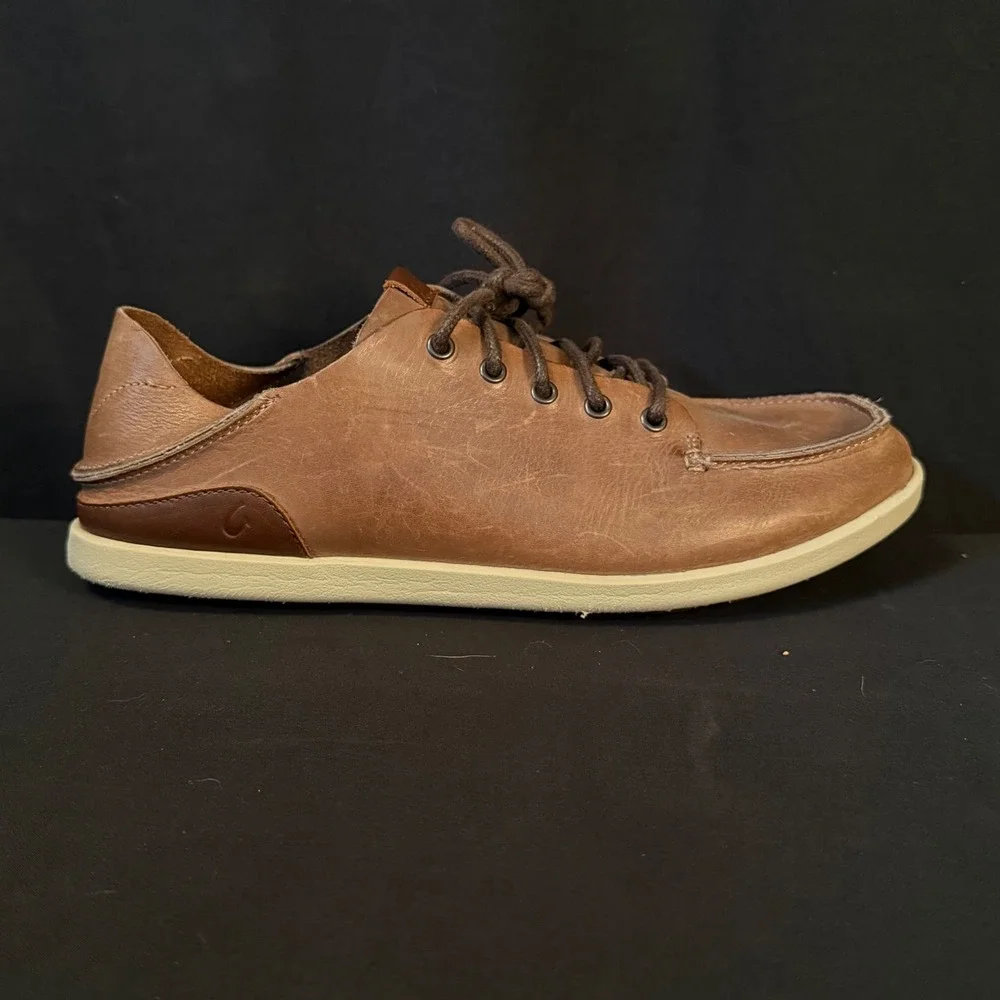 OluKai Nalukai Leather Lace Up Shoes Chukka Husk Silt Slip On 10378-6Z21 Mens 10
